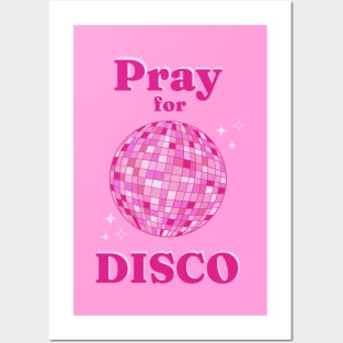 Pray for Disco. Pink Disco Ball illustration Posters and Art